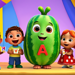 **

"CoComelon characters JJ and friends singing alphabet song, colorful background, learning environment, educational."

**