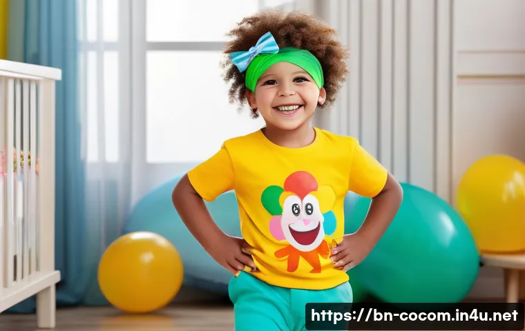 코코멜론 기반 코스프레 아이디어 - A cheerful young child wearing a colorful cotton t-shirt and comfortable pants inspired by Kokomelon...