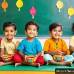 코코멜론 노래  Wheels on the Bus  분석 - A lively scene of a diverse group of Bengali toddlers wearing colorful diapers and playful clothes, ...
